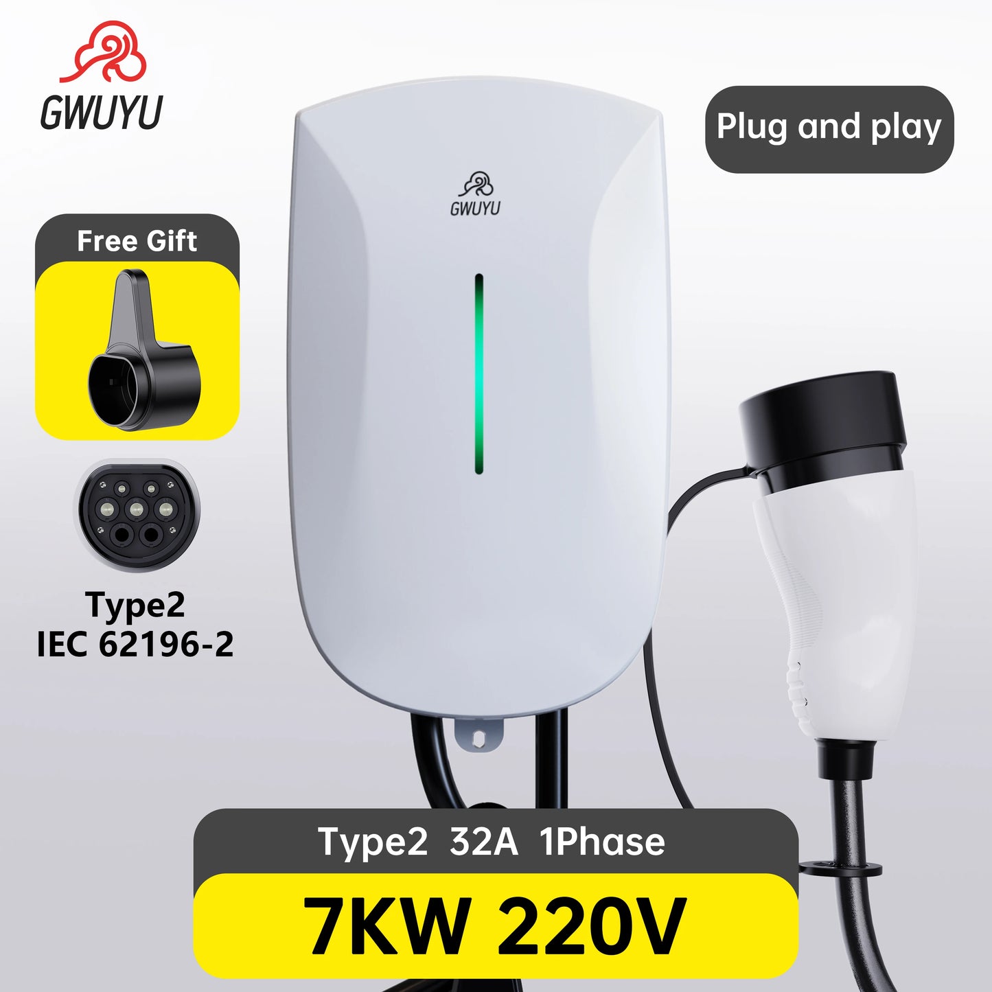 32A7KW 1Phase V16A11KW 3Phase 32A22KW 3Phase Electric Car Charging Station Wallmounted Box Type 2 IEC62196-2 Plug and Playشاحن سيارة كهربائية ضمان سنتين