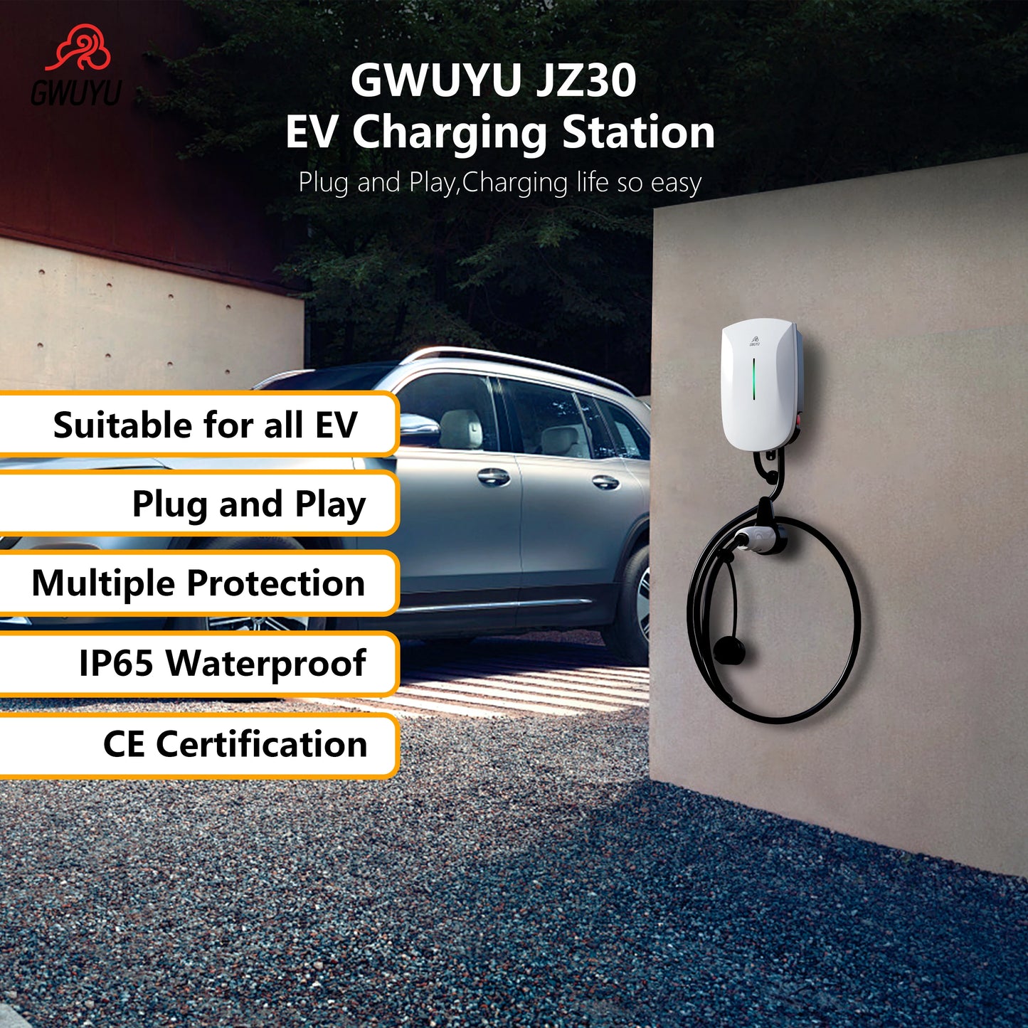 2 years warranty 32A7KW 1Phase V16A11KW 3Phase 32A22KW 3Phase Electric Car Charging Station Wall mounted Box Type 2 IEC62196-2 Plug and Playشاحن سيارة كهربائية ضمان سنتين