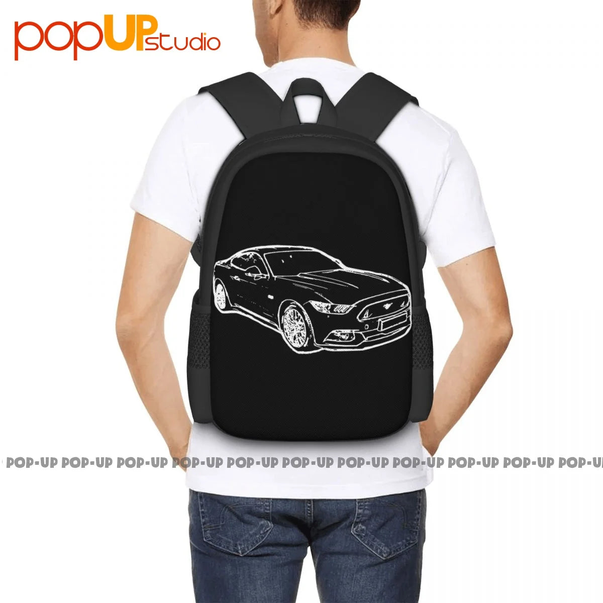 Ford Mustang 2016 Inspired Car Art Backpack Large Capacity Bookbag Shoe Bag Gym Tote Bag Riding Backpack