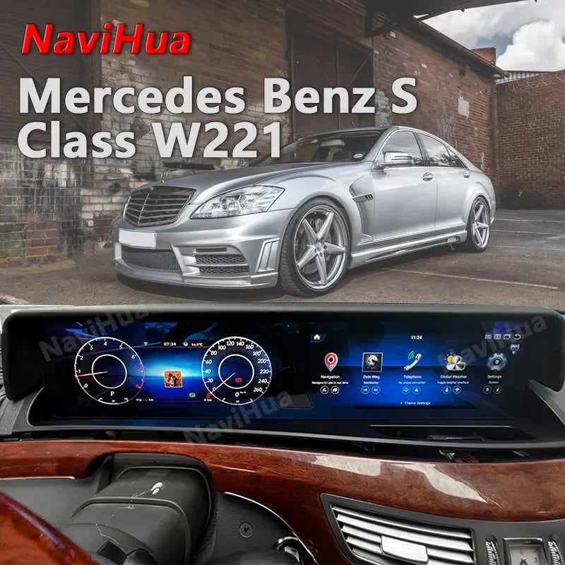 12.3 inch Mercedes S class W221 To W222 Dual Screen Android Cluster Digital Instrument 1 year warranty شاشة مرسيدس اس كلاس اندرويد 12.3 انش ضمان سنة