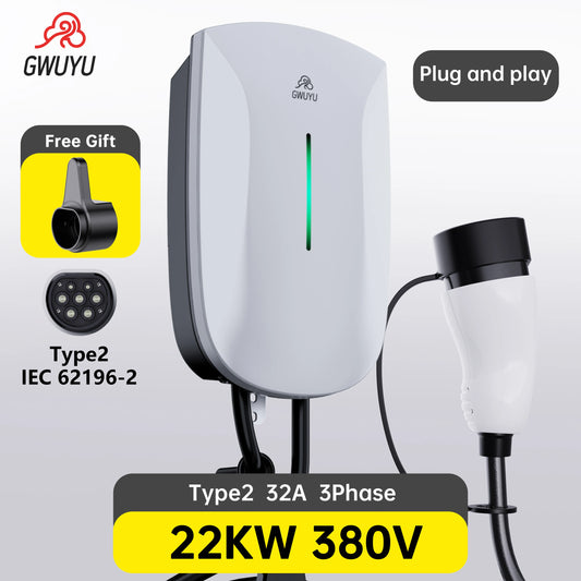 32A7KW 1Phase V16A11KW 3Phase 32A22KW 3Phase Electric Car Charging Station Wallmounted Box Type 2 IEC62196-2 Plug and Playشاحن سيارة كهربائية ضمان سنتين