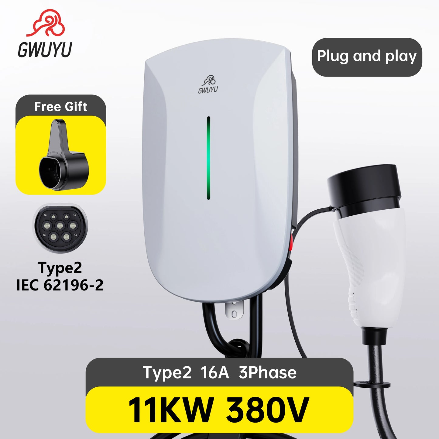 32A7KW 1Phase V16A11KW 3Phase 32A22KW 3Phase Electric Car Charging Station Wallmounted Box Type 2 IEC62196-2 Plug and Playشاحن سيارة كهربائية ضمان سنتين