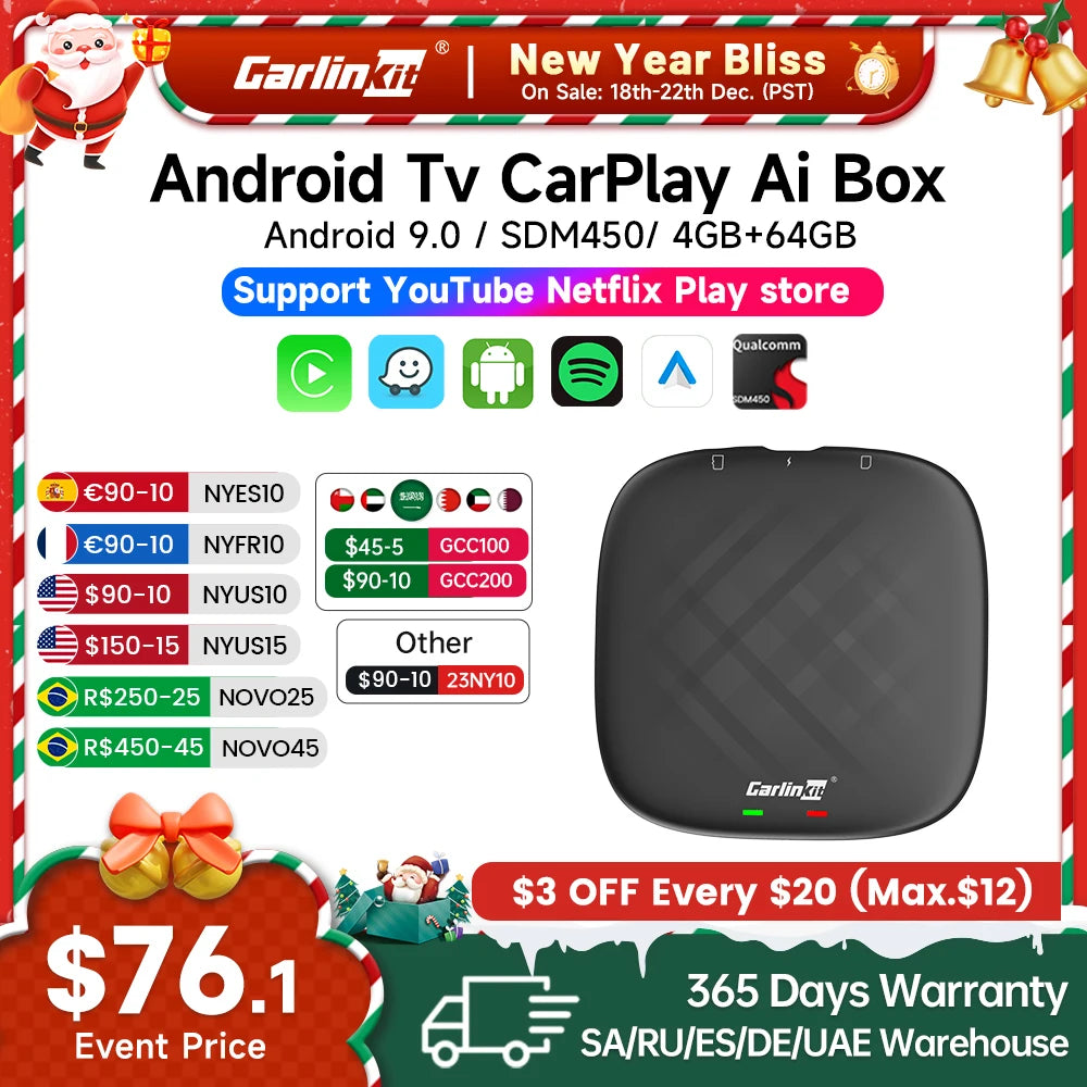 Carlinkit 5 CarPlay Mini Ai Box Wireless CarPlay Wireless Android Auto For Audi Mazda Toyota Volvo Volkswagen Porshe Skoda Seat Hyundi Cadillac Kia GMC Citroen Buick Jeep Chevrolet Nissan Netflix YouTube 4G LTE GPS