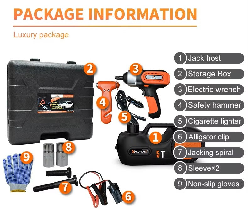 emergency kit wrench compressor jack عدة طوارى كمبرسر رافعة كهربائية ومفك براغي كهربائي  (اسعار خاصة للتجار special prices for seller)