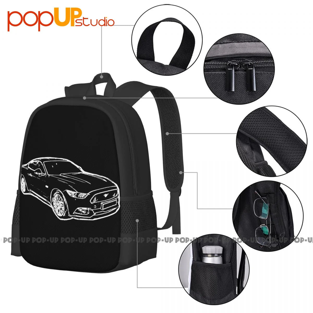 Ford Mustang 2016 Inspired Car Art Backpack Large Capacity Bookbag Shoe Bag Gym Tote Bag Riding Backpack