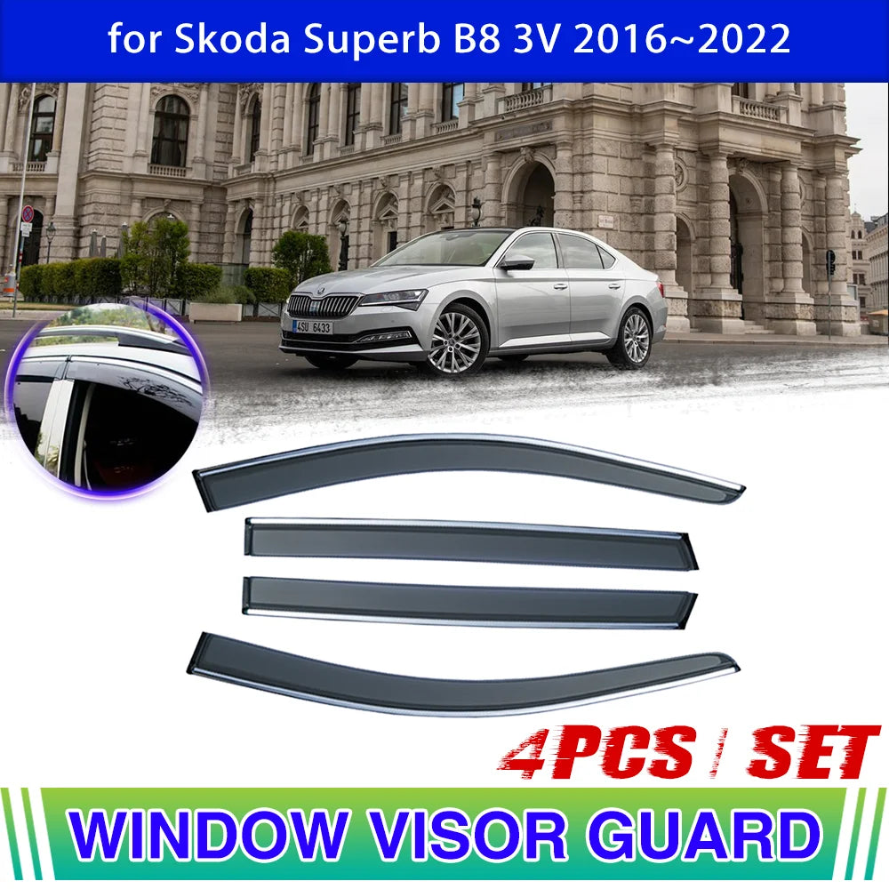 Window Visor for Skoda Superb Sedan MK3 B8 3V 2016~2022 2017 Vent Awning Rain Sun Eyebrow Guard Cover Deflector