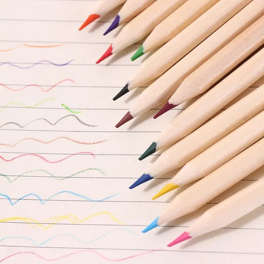 طقم أقلام تلوين خشبية طبيعية مكون من 12 قطعة للأطفال12-Piece Natural Wooden Colored Pencils Set for Kids 20100390
