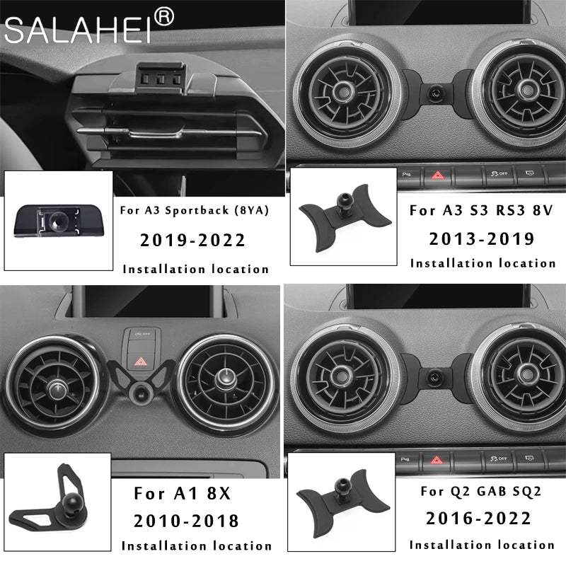 Gravity Car Mobile Phone Holder For Audi A3 S3 RS3 8V 8P Q2 GAB SQ2 A1 8X Sportback Air Vent GPS Mount Auto Interior Accessories الجاذبية حامل هاتف السيارة المحمول لأودي A3 S3 RS3 8V 8P Q2 GAB SQ2 A1 8X Sportback تنفيس الهواء GPS جبل