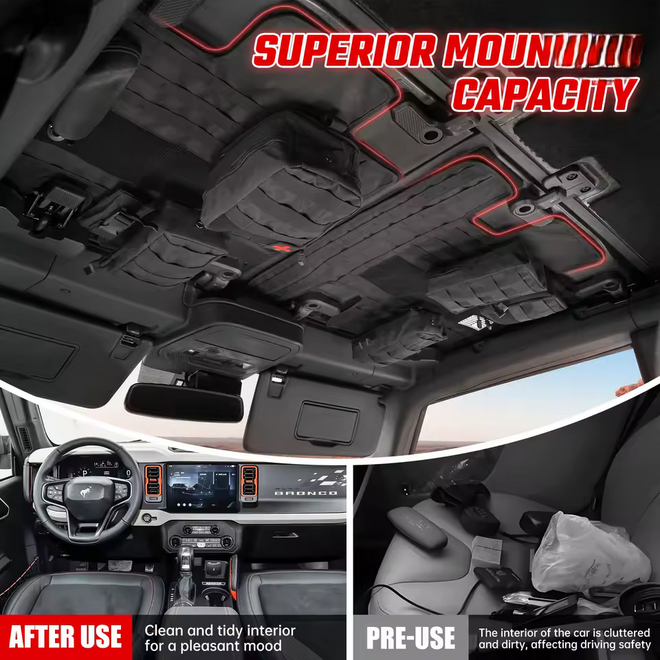 Tactical Roof Storage for Bronco 2021+, Multi-Bag Organizer ، اكسسوارات تخزين في السقف لبرونكو 2021+،  منظم متعدد الحقائب بنظام