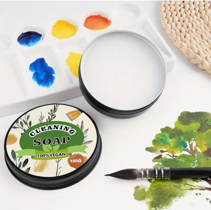 Natural Vegetable Glycerin Brush Cleaner, Solvent-Free Gentle Soap for Oil, Acrylic & Watercolor Brushes منظف فرش الرسم الطبيعي بالجليسرين النباتي, صابون خالٍ من المذيبات ولطيف للفرش الزيتية، الأكريليك والمائية