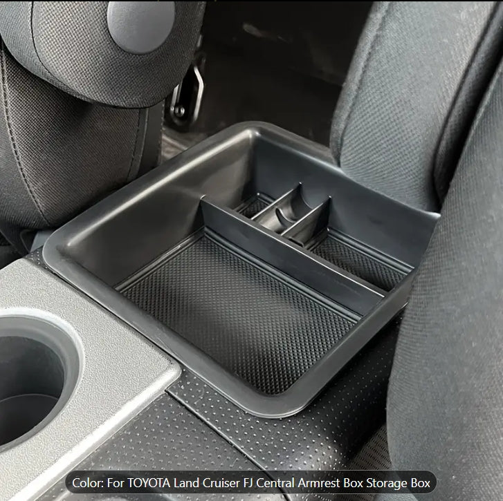 Toyota Land Cruiser FJ Centre Console Organizer Tray, Interior Storage Box with Compartments, Easy Installation, Durable Design منظم صندوق التخزين لمركز التحكم لسيارة تويوتا لاند كروزر FJ, درج داخلي بتقسيمات، تركيب سهل وتصميم متين