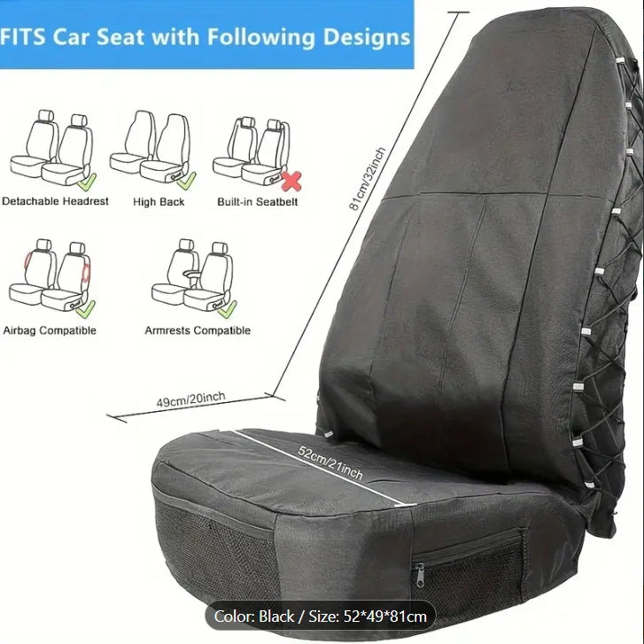 Universal Waterproof & Dustproof Car Seat Cushion Cover, All-Season, Hand Washable, Black غطاء  مقعد سيارة مقاوم للماء والغبار, مناسب لجميع المواسم، قابل للغسل يدويًا، أسود