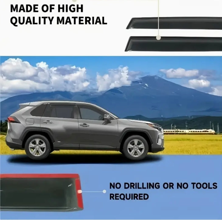 4PCS ABS Window Visor Rain Guards for Toyota RAV4 2019–2023, Sun & Rain Protection, Wind Deflector Car Accessories ٤ قطع واقيات نوافذ ABS لتويوتا RAV4 2019–2023, حماية من المطر والشمس، عواكس الرياح للسيارة