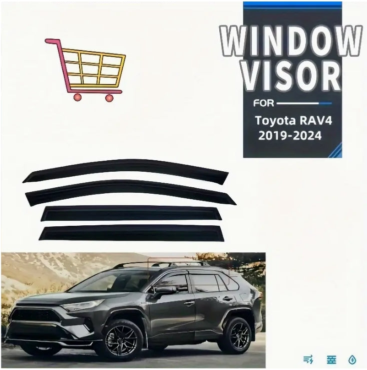 4PCS ABS Window Visor Rain Guards for Toyota RAV4 2019–2023, Sun & Rain Protection, Wind Deflector Car Accessories ٤ قطع واقيات نوافذ ABS لتويوتا RAV4 2019–2023, حماية من المطر والشمس، عواكس الرياح للسيارة
