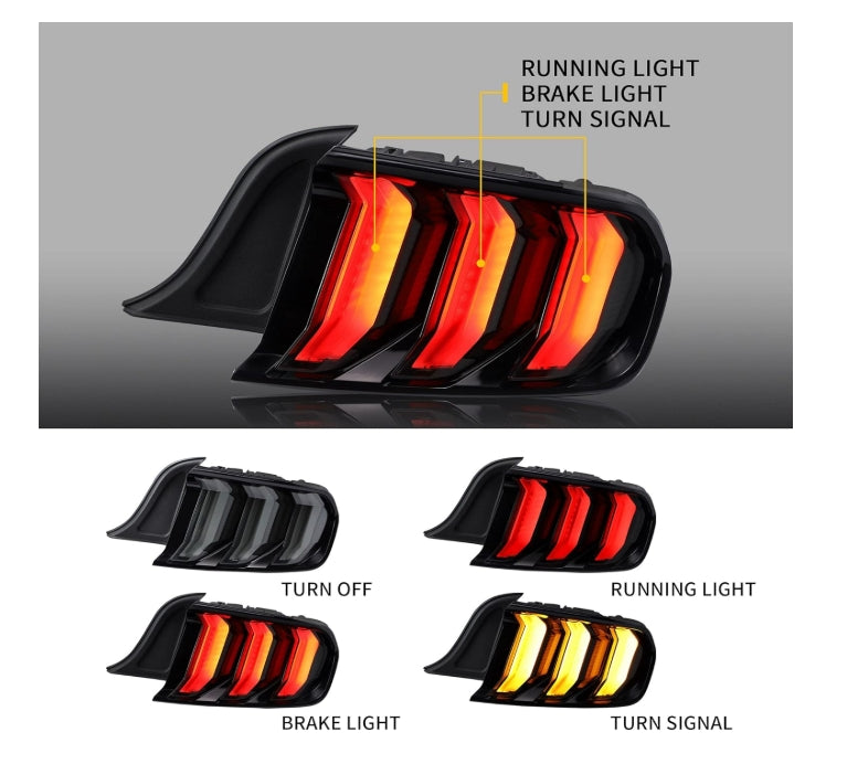 VLAND Smoked LED Tail Lights Set for Ford Mustang 2015–2023 (Left & Right) طقم مصابيح خلفية LED سموك VLAND لفورد موستنج 2015–2023