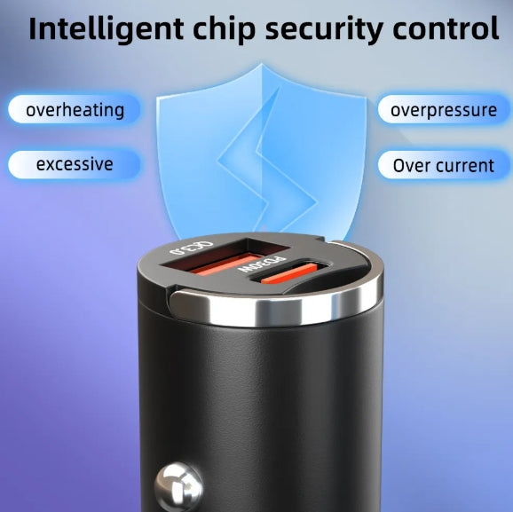 شاحن سيارة سريع  PD30W وQC3.0 – محول معدني بلسان سحب مع منفذ USB | شحن عالي السرعة للهواتف والأجهزة اللوحية والمزيدRetractable PD30W & QC3.0 Fast Car Charger – Metal Pull Tab Adapter with USB Port | High-Speed Charging for Phones, Tablets & More