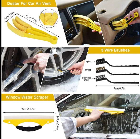 20PCS Car Detailing Brush Kit with Drill Attachments – Interior, Exterior, Tire & Wheel Cleaner Set مجموعة فرش تنظيف السيارات 20 قطعة مع ملحقات مثقاب – لتنظيف الداخل، الخارج، الإطارات والعجلات