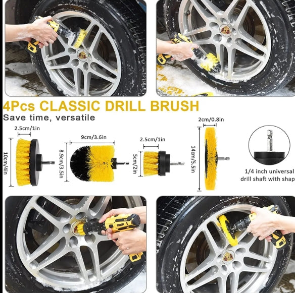 20PCS Car Detailing Brush Kit with Drill Attachments – Interior, Exterior, Tire & Wheel Cleaner Set مجموعة فرش تنظيف السيارات 20 قطعة مع ملحقات مثقاب – لتنظيف الداخل، الخارج، الإطارات والعجلات