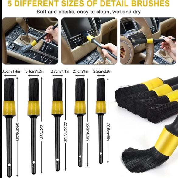 20PCS Car Detailing Brush Kit with Drill Attachments – Interior, Exterior, Tire & Wheel Cleaner Set مجموعة فرش تنظيف السيارات 20 قطعة مع ملحقات مثقاب – لتنظيف الداخل، الخارج، الإطارات والعجلات