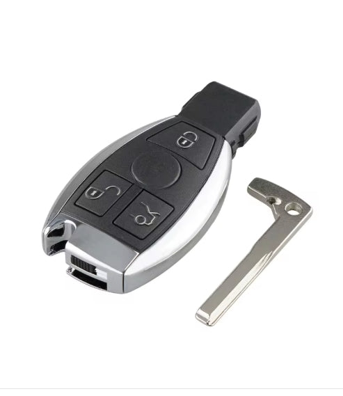 3-Button Car Key Remote FOB Cover for Mercedes-Benz, Replacement Blade for BGA, ABC, E-Class Series غطاء ريموت مفتاح سيارة 3 أزرار لمرسيدس بنز, بديل شفرة لموديلات BGA وABC وE-Class