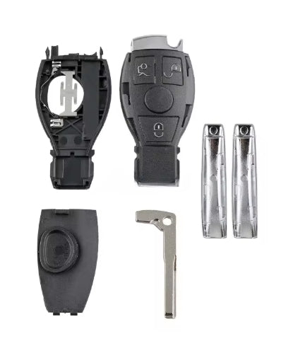 3-Button Car Key Remote FOB Cover for Mercedes-Benz, Replacement Blade for BGA, ABC, E-Class Series غطاء ريموت مفتاح سيارة 3 أزرار لمرسيدس بنز, بديل شفرة لموديلات BGA وABC وE-Class