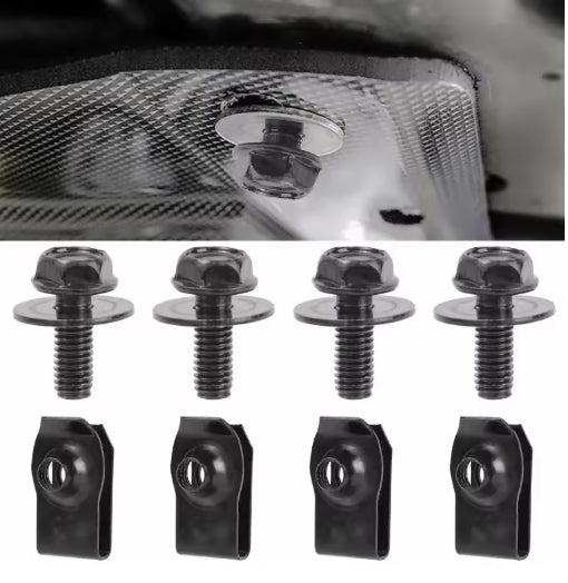 20PCS Car Body Screws & U-Nut Clips Set – Undertray, Bumper, Splash Shield, Hood Lining Retainer & Fastener Kit طقم 20 قطعة مسامير هيكل السيارة مع مشابك U-Nut – مناسب للصدّام، درع الحماية، بطانة الغطاء، وتثبيت الأندر تري