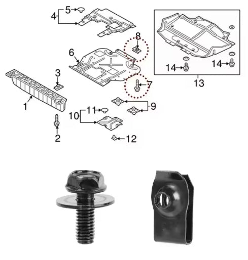 20PCS Car Body Screws & U-Nut Clips Set – Undertray, Bumper, Splash Shield, Hood Lining Retainer & Fastener Kit طقم 20 قطعة مسامير هيكل السيارة مع مشابك U-Nut – مناسب للصدّام، درع الحماية، بطانة الغطاء، وتثبيت الأندر تري