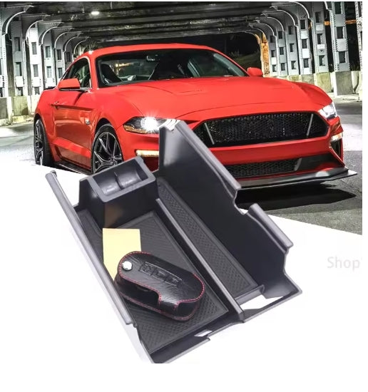 Ford Mustang 2017-2021 Center Console Armrest Storage Box, Black Plastic Organizer Drawer صندوق تخزين لمنصة ذراع التحكم الوسطى لفورد موستانج 2017-2021 ,منظم أدراج بلاستيك أسود