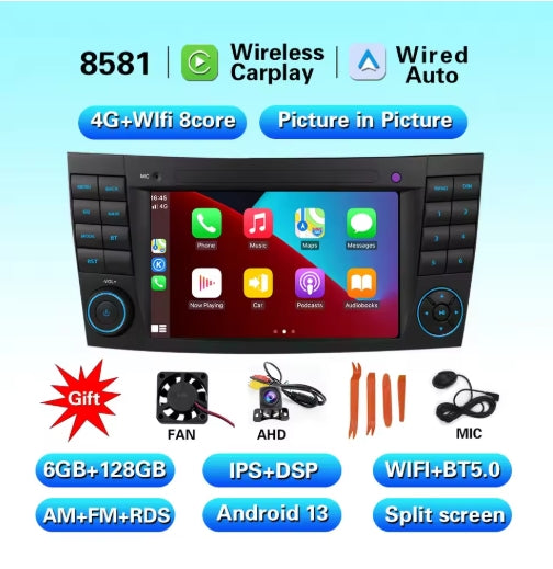 7-Inch Touch Screen MP3 Player, Android Radio & CarPlay for Mercedes E-Class W211 (2002-2008) مشغل MP3 بشاشة لمس 7 بوصة من LELV, راديو أندرويد وCarPlay لمرسيدس E-Class W211 (2002-2008)