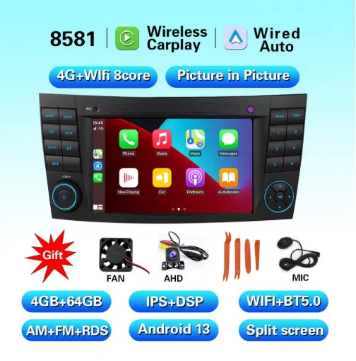 7-Inch Touch Screen MP3 Player, Android Radio & CarPlay for Mercedes E-Class W211 (2002-2008) مشغل MP3 بشاشة لمس 7 بوصة من LELV, راديو أندرويد وCarPlay لمرسيدس E-Class W211 (2002-2008)