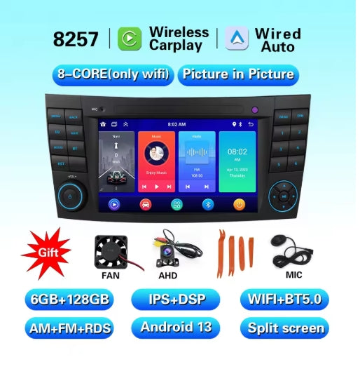 7-Inch Touch Screen MP3 Player, Android Radio & CarPlay for Mercedes E-Class W211 (2002-2008) مشغل MP3 بشاشة لمس 7 بوصة من LELV, راديو أندرويد وCarPlay لمرسيدس E-Class W211 (2002-2008)