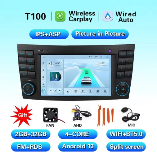 7-Inch Touch Screen MP3 Player, Android Radio & CarPlay for Mercedes E-Class W211 (2002-2008) مشغل MP3 بشاشة لمس 7 بوصة من LELV, راديو أندرويد وCarPlay لمرسيدس E-Class W211 (2002-2008)