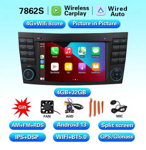 7-Inch Touch Screen MP3 Player, Android Radio & CarPlay for Mercedes E-Class W211 (2002-2008) مشغل MP3 بشاشة لمس 7 بوصة من LELV, راديو أندرويد وCarPlay لمرسيدس E-Class W211 (2002-2008)