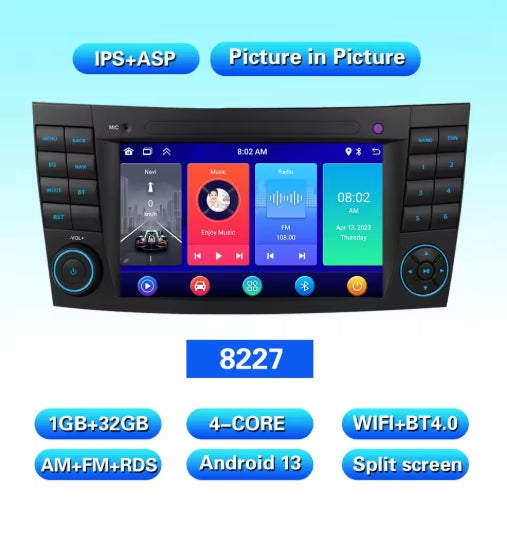 7-Inch Touch Screen MP3 Player, Android Radio & CarPlay for Mercedes E-Class W211 (2002-2008) مشغل MP3 بشاشة لمس 7 بوصة من LELV, راديو أندرويد وCarPlay لمرسيدس E-Class W211 (2002-2008)