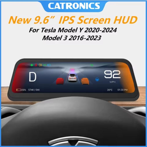CATRONICS 2025 9.6" Tesla HUD, Top View Display for Model 3/Y, Easy Install, CarPlay & Android Auto CATRONICS 2025 شاشة HUD تسلا 9.6" , عرض علوي لسيارات Model 3/Y، تركيب سهل، CarPlay و Android Auto