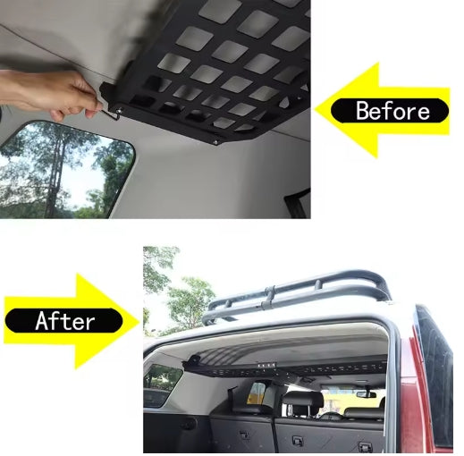 Toyota FJ Cruiser 2007–2021 Black Aluminum Alloy Roof Trunk Storage Rack, Durable & Multifunctional Organizer رف تخزين سقف وخلفية لتويوتا FJ كروزر 2007–2021 ,من سبائك الألومنيوم السوداء، متين متعدد الاستخدامات