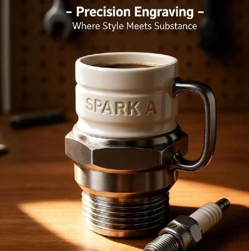 Spark Plug-Shaped Coffee Mug – Car-Themed Heat-Resistant Cup for Mechanics, Men, and Car Enthusiasts كوب قهوة بشكل بوجي – كوب مقاوم للحرارة بتصميم سيارات لهواة الميكانيكا وعشاق السيارات