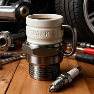 Spark Plug-Shaped Coffee Mug – Car-Themed Heat-Resistant Cup for Mechanics, Men, and Car Enthusiasts كوب قهوة بشكل بوجي – كوب مقاوم للحرارة بتصميم سيارات لهواة الميكانيكا وعشاق السيارات