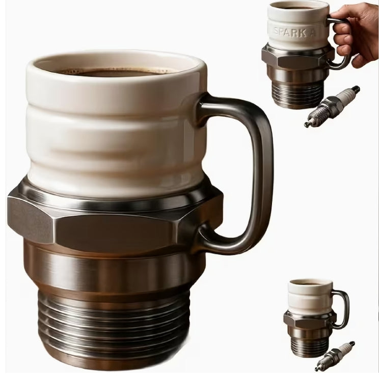 Spark Plug-Shaped Coffee Mug – Car-Themed Heat-Resistant Cup for Mechanics, Men, and Car Enthusiasts كوب قهوة بشكل بوجي – كوب مقاوم للحرارة بتصميم سيارات لهواة الميكانيكا وعشاق السيارات