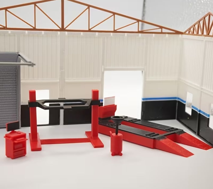 1:64 Scale Mini Car Lift & Oil Drainer Set – 4-Piece Garage Repair Platform Accessories for Diecast Car Displays & Dioramas مجموعة رافعات سيارات ومصرف زيت مصغرة 1:64 – طقم 4 قطع لمنصات صيانة الجراج وإكسسوارات مجسمات السيارات والديوارامات