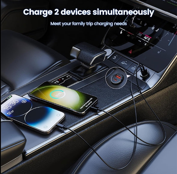 Retractable PD30W & QC3.0 Fast Car Charger – Metal Pull Tab Adapter with USB Port, High-Speed Charging for Phones, Tablets & More  شاحن سيارة سريع قابل للسحب PD30W وQC3.0 – محول معدني بلسان سحب مع منفذ USB,شحن عالي السرعة للهواتف والأجهزة اللوحية والمزيد