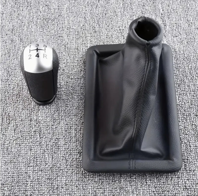 Ford Mustang 2005-2009 Shift Knob & Boot Cover, Faux Leather, Dustproof, Durable Interior Upgrade Accessory غطاء مقبض ناقل الحركة وغطاء الحذاء لفورد موستانج 2005-2009 ,جلد صناعي، مقاوم للغبار، إضافة داخلية متينة وعصرية