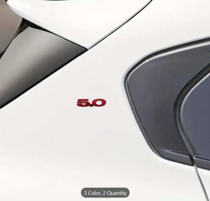 Metal 5.0 Emblem Badge Sticker, Car Trunk, Tail, Side Body Decoration Accessory, Durable & Stylish Design شعار معدني 5.0 للسيارات, ملصق على الصندوق الخلفي وجانب الهيكل للتزيين والإكسسوارات الأنيقة والمتينة