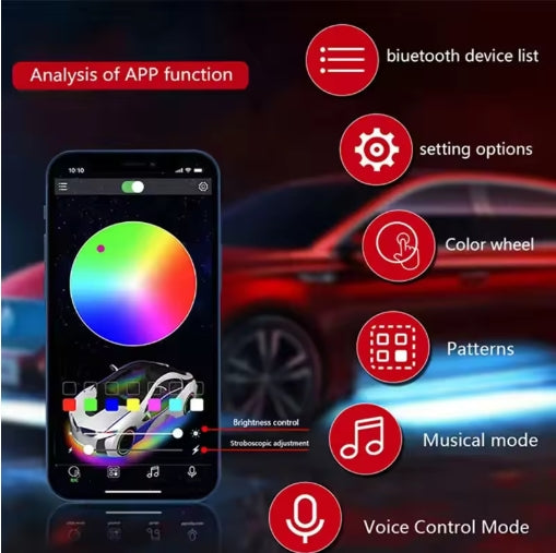 Rock Lights RGB LED 12V – APP & Remote Control, Holographic Lens, Underbody Neon Glow for Off-Road SUV/ATV/UTV أضواء روك RGB LED 12V – تحكم عبر التطبيق والريموت، عدسة هولوغرام، إضاءة نيون سفلية للسيارات والدفع الرباعي/ATV/UTV