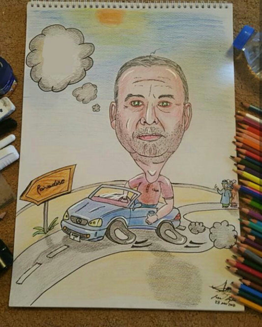 personalized Caricature man in car كاريكاتير مخصص لك على السيارة