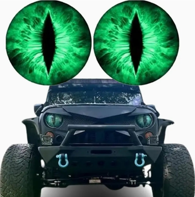 Eyes of the Beast Headlight Decals, 3D Stereo Eye Stickers for Jeep, Round Headlights, Truck & Car Body Decoration, Fun & Stylish عيون الوحش للمصابيح الأمامية, تصميم ثلاثي الأبعاد لمصابيح Jeep، شاحنات وسيارات، إضافة ديكورية مضحكة وأنيقة