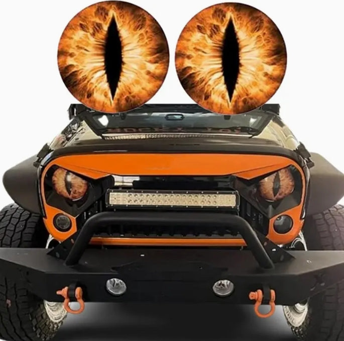 Eyes of the Beast Headlight Decals, 3D Stereo Eye Stickers for Jeep, Round Headlights, Truck & Car Body Decoration, Fun & Stylish عيون الوحش للمصابيح الأمامية, تصميم ثلاثي الأبعاد لمصابيح Jeep، شاحنات وسيارات، إضافة ديكورية مضحكة وأنيقة