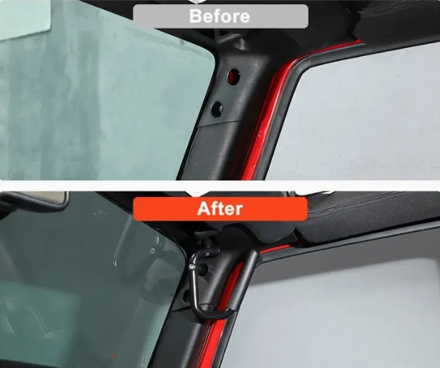 Jeep Wrangler JK 2007-2017 Grab Handles, Durable Aluminum Alloy Front & Rear Roll Bar Grips, Black/Red مقابض ألومنيوم لجيب رانجلر 2007-2017, مقابض أمامية وخلفية قوية لتثبيت على رول بار، باللون الأسود/الأحمر