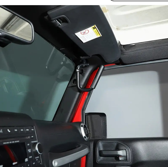 Jeep Wrangler JK 2007-2017 Grab Handles, Durable Aluminum Alloy Front & Rear Roll Bar Grips, Black/Red مقابض ألومنيوم لجيب رانجلر 2007-2017, مقابض أمامية وخلفية قوية لتثبيت على رول بار، باللون الأسود/الأحمر