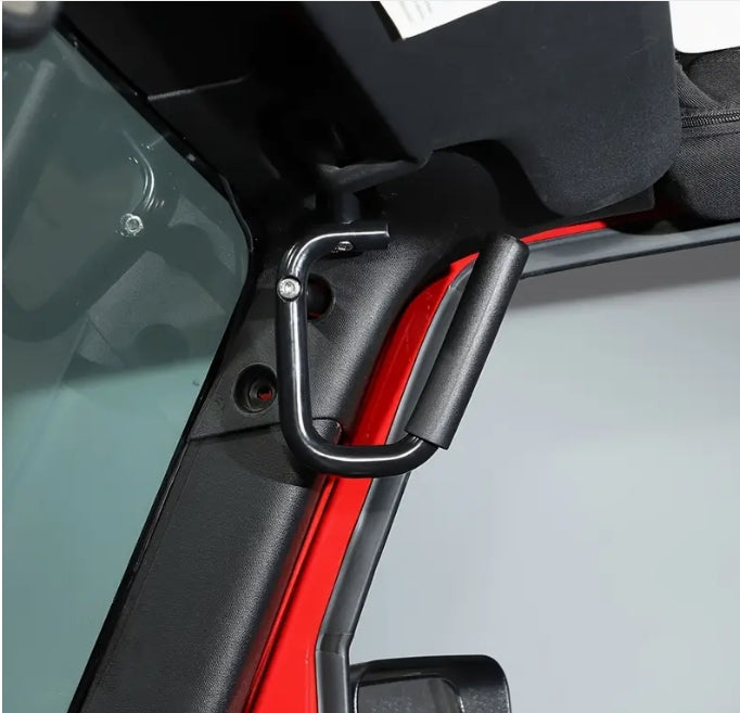 Jeep Wrangler JK 2007-2017 Grab Handles, Durable Aluminum Alloy Front & Rear Roll Bar Grips, Black/Red مقابض ألومنيوم لجيب رانجلر 2007-2017, مقابض أمامية وخلفية قوية لتثبيت على رول بار، باللون الأسود/الأحمر